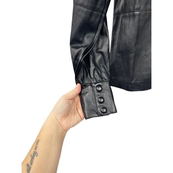 Lulu’s Black Faux Leather Jacket Shacket Puff Shoulder Womens Small - Picture 6 of 8